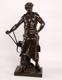 Appraisal: E PICAULT FRENCH BRONZE SCULPTURE OF IRON MONGER TH C