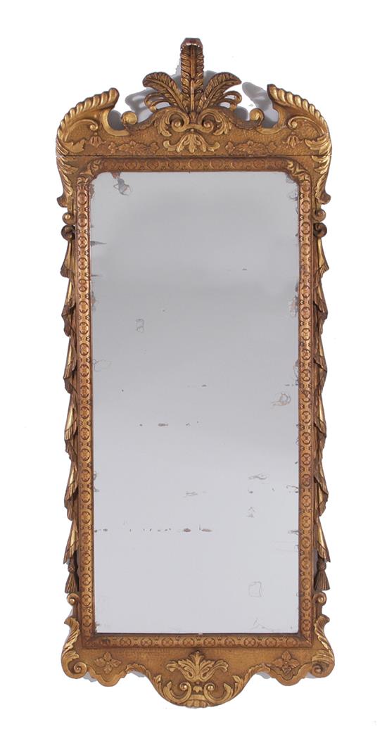 Appraisal: Georgian style carved giltwood looking glass mid th century feather-carved