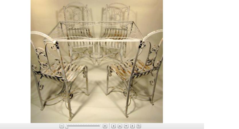 Appraisal: Continental white painted wrought iron garden table and chairsTall rectangular