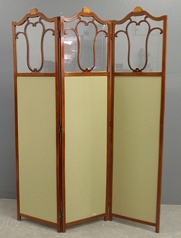 Appraisal: - Delicate inlaid mahogany three-part folding room screen with glass