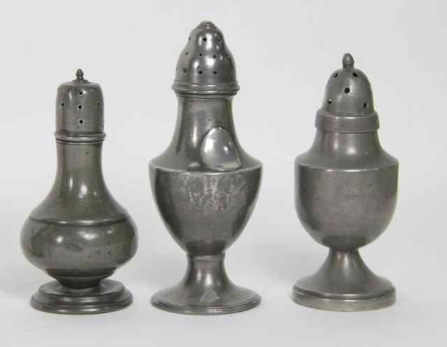 Appraisal: Three th Century pewter casters circa cm to cm to