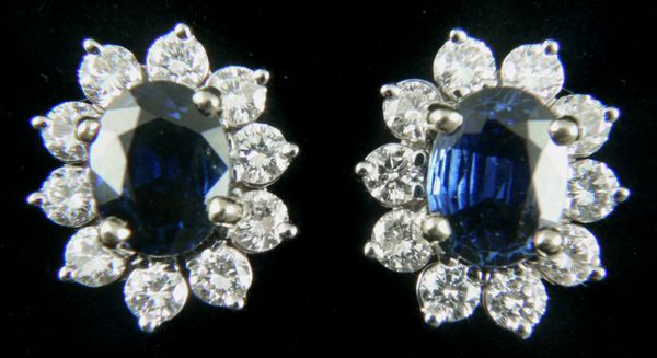 Appraisal: Pair of kt sapphire and diamond earrings with handmade mounts