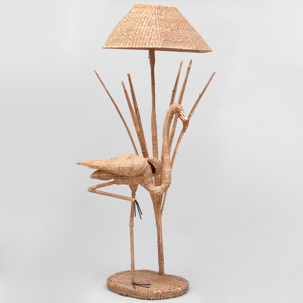 Appraisal: Mario Lopez Rattan Flamingo Floor Lamp ft x x in