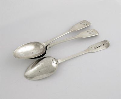 Appraisal: Three George IV teaspoons fiddle pattern initialled 'P' by Clement