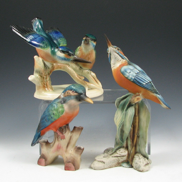 Appraisal: Five European Ceramic Kingfisher Figurines Lot of five ceramic Kingfisher