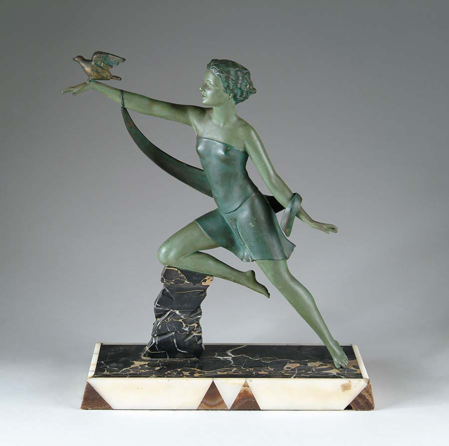 Appraisal: ART DECO BRONZE Wonderful Deco bronze depicts woman probably a