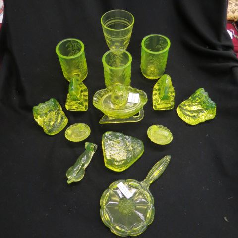 Appraisal: pcs Vaseline Glass figural covered dishes goblet tumblers paperweights more