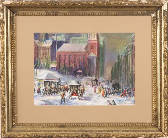 Appraisal: Park Street Church Boston winter scene watercolor and gouache x