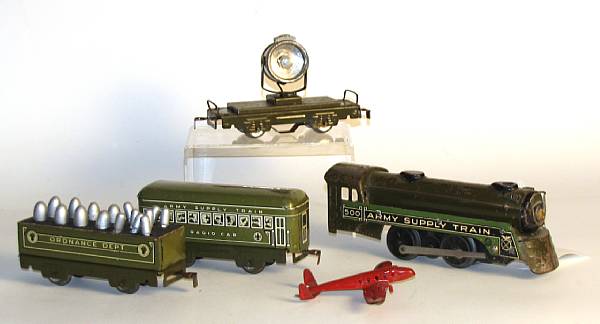 Appraisal: Marx military cars An green engine accompanied with assorted military