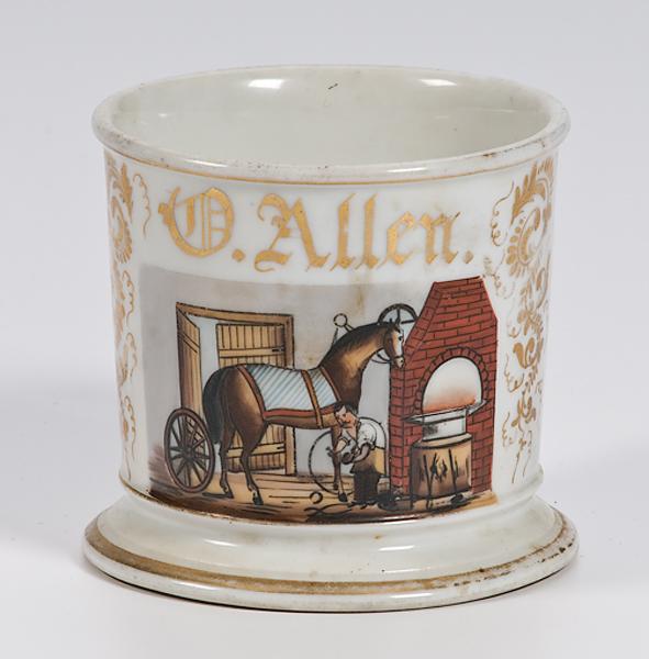 Appraisal: FARRIER OCCUPATIONAL SHAVING MUG Porcelain mug with gilding and illustration