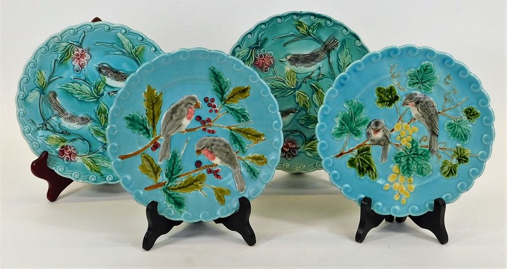 Appraisal: Sarreguemines French Majolica Bird Plates France Late th Century Each