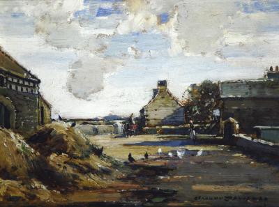 Appraisal: KERSHAW SCHOFIELD Farmyard with Chickens in the Foreground signed on