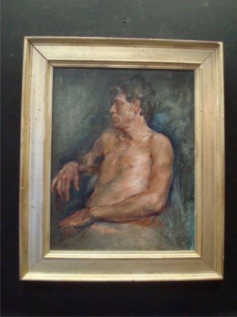 Appraisal: Oil on Canvas on Board of Length Nude Male Dimensions