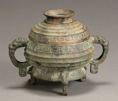 Appraisal: Chinese Bronze Archaic-Form Covered Ritual Food Vessel Gui Eastern Zhou