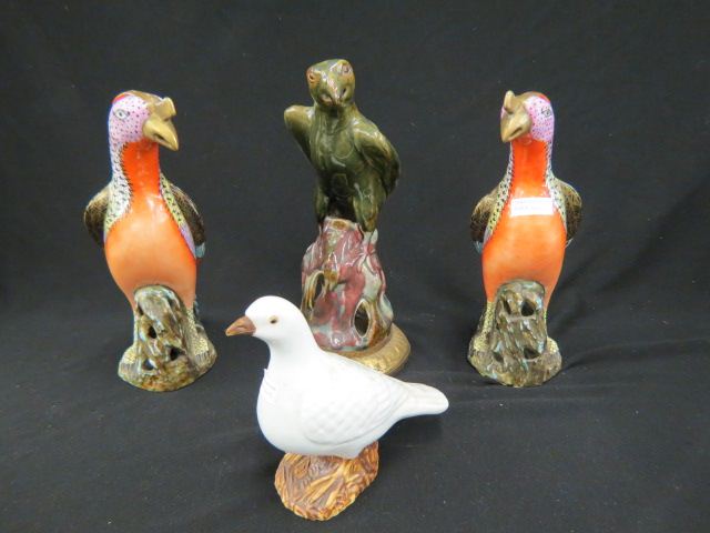 Appraisal: Chinese Pottery Bird Figurines largest with brass base