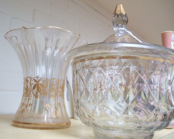 Appraisal: A Victorian cut glass lidded bowl with gilt floral decoration