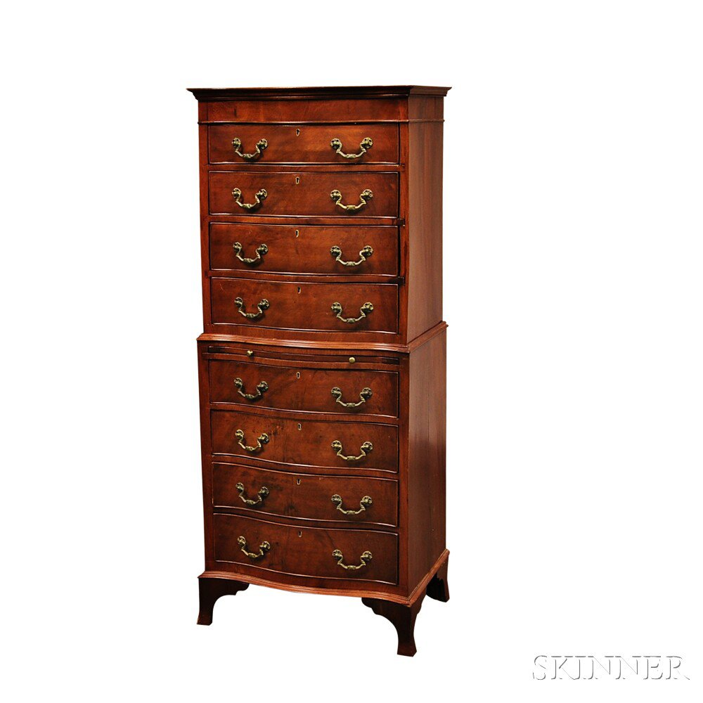 Appraisal: Diminutive George III-style Mahogany Veneer Serpentine Chest on Chest the