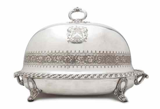 Appraisal: A Silverplate Cloche and Well-and-Tree Platter Length over handles inches