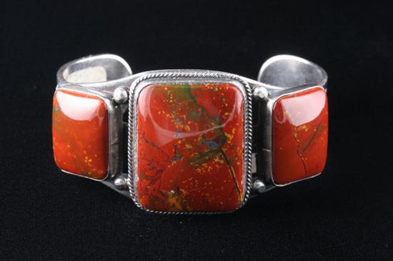 Appraisal: SIGNED AMERICAN INDIAN STERLING AND JASPER OPEN-END CUFF BRACELET Signed