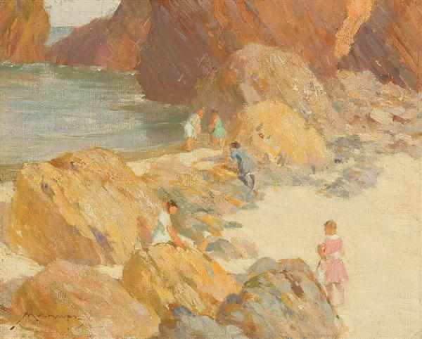 Appraisal: FREDERICK J MULHAUPT American - ''Children on a Rocky Coast''