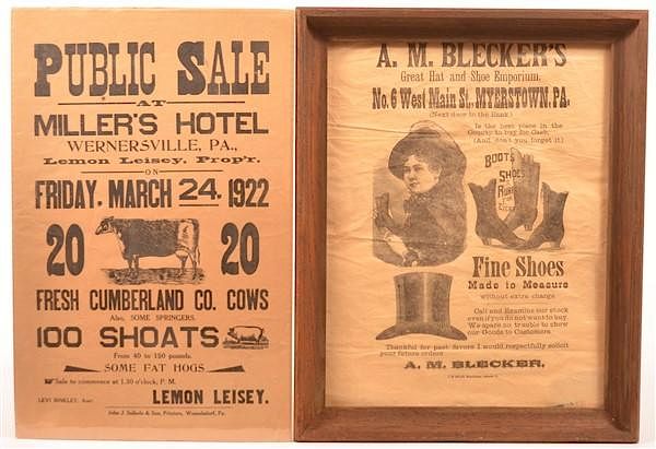 Appraisal: Two Pennsylvania Advertising Broadsides Two Pennsylvania Advertising Broadsides st Public