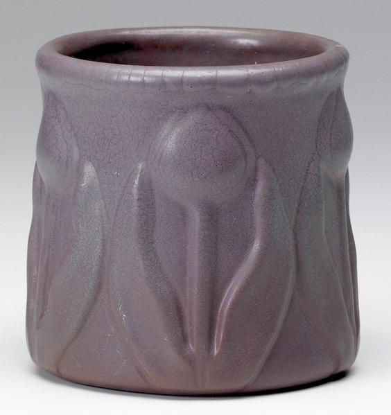 Appraisal: VAN BRIGGLE Vase embossed with tulips and covered in a