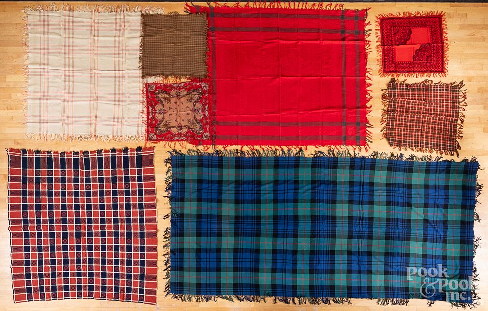 Appraisal: Group of plaid blankets and throws Group of plaid blankets