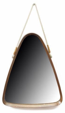 Appraisal: Italian mid-century modern teak wall mirror c s curved triangular