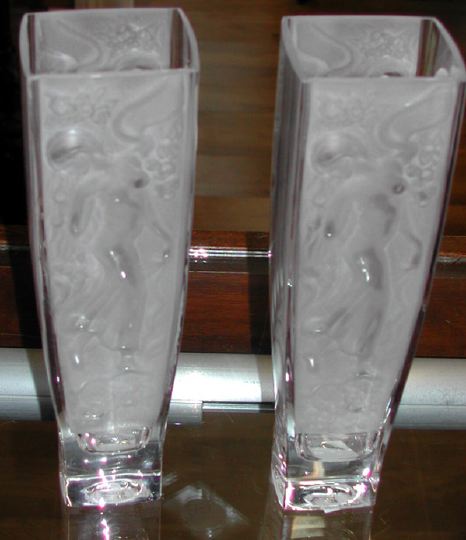 Appraisal: Pair of Bohemian Parcel-Satine Crystal Bacchante Glass Vases of tapered