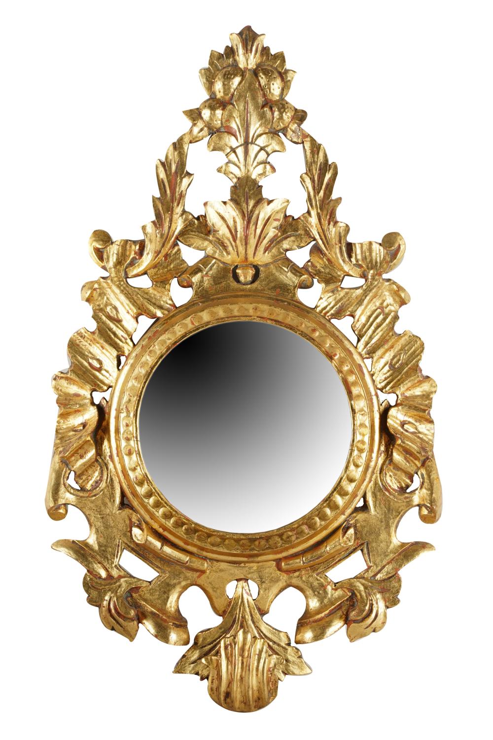 Appraisal: CONTINENTAL CARVED GILTWOOD WALL MIRRORthe flat mirror plate within a