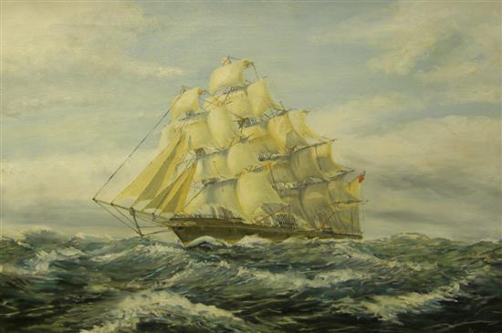 Appraisal: D C Gibly oil on canvas sailing ship in full