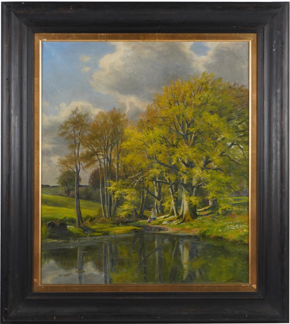 Appraisal: AKSEL FREDERIKSEN - LANDSCAPE WITH FIGURESoil on canvas signed lower