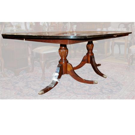 Appraisal: George III Style Satinwood Banded Mahogany Double-Pedestal Dining Estimate -