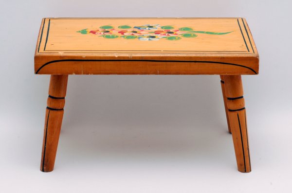 Appraisal: J S Ebersol handpainted stool rectangular in shape with turned