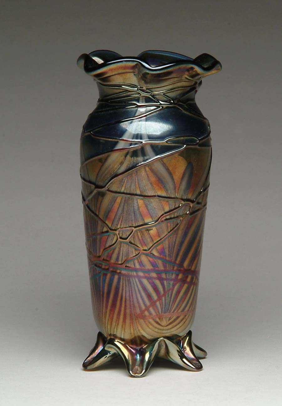 Appraisal: ART GLASS VASE Wonderful art glass vase has pulled feather