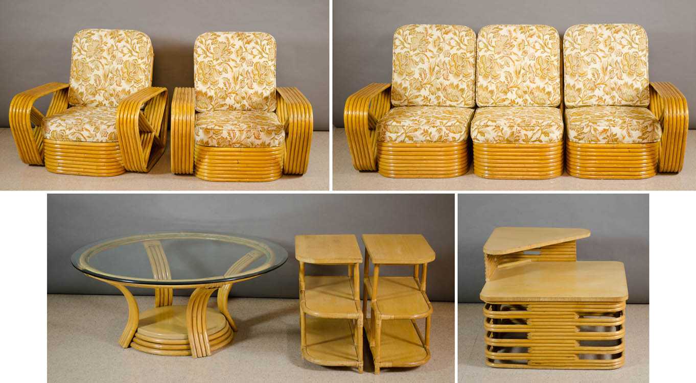 Appraisal: TEN-PIECE MID-CENTURY MODERN RATTAN FURNITURE SET Paul Frankl design by