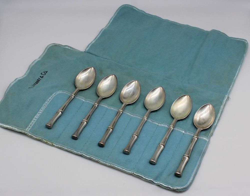 Appraisal: STERLING Tiffany Co Bamboo Demitasse Spoons Stamped T Co Sterling