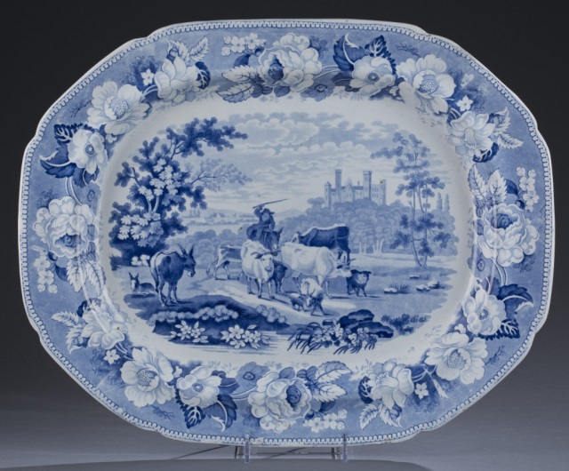 Appraisal: English Blue and White Transferware Platter Decorated platter with farm