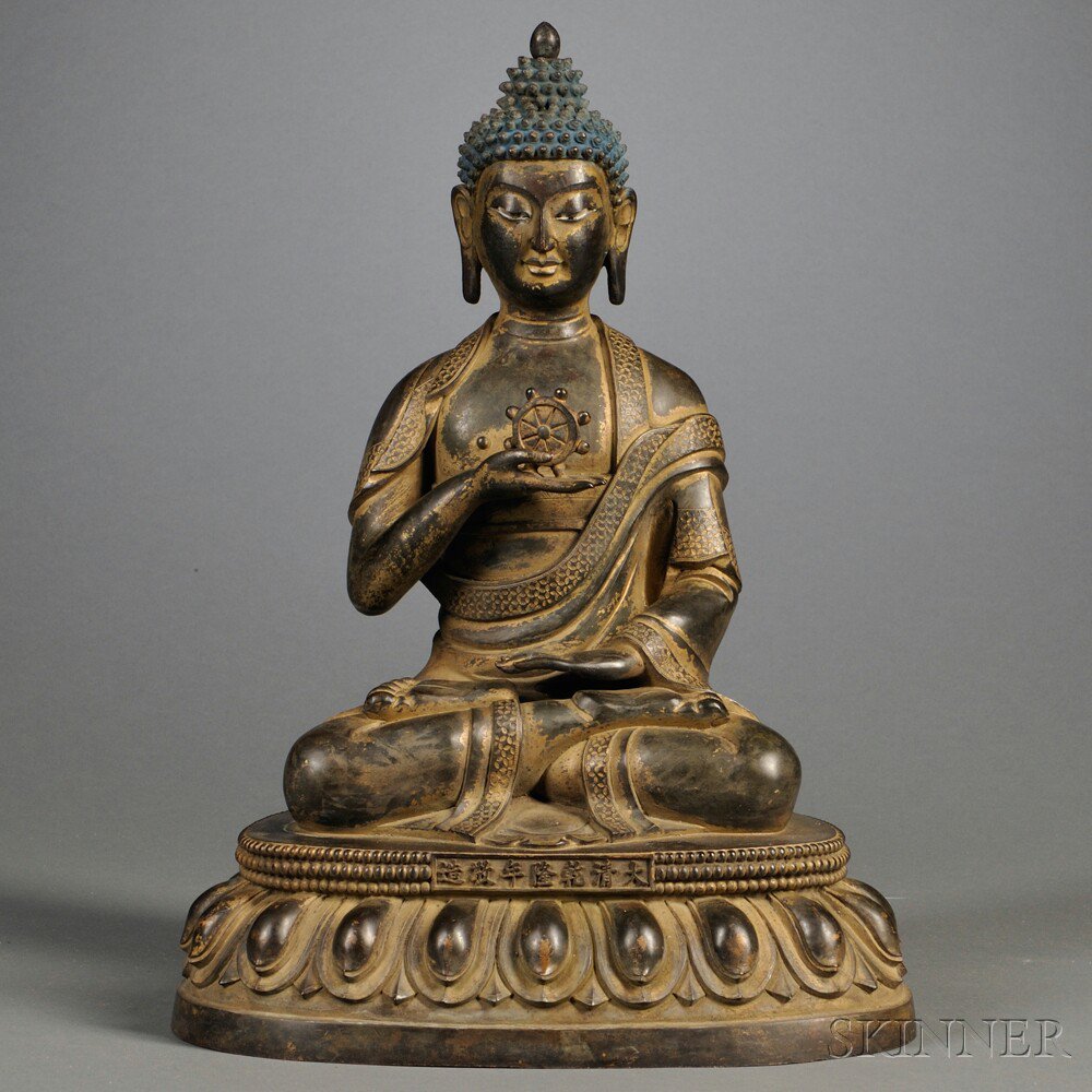 Appraisal: Bronze Buddha China the figure seated in dhyanasana on a