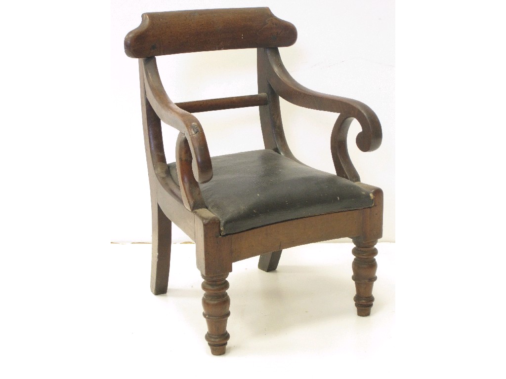 Appraisal: A Georgian mahogany miniature Armchair scrolled arms bar back and