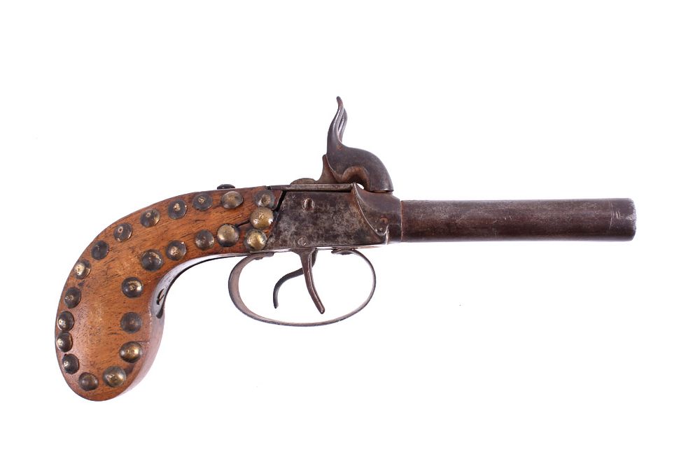 Appraisal: Indian Tacked ca 's Double Barrel Pistol The lot features