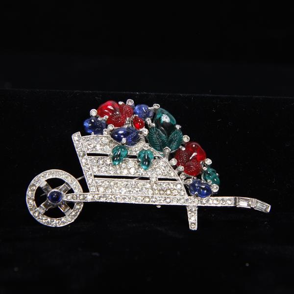 Appraisal: Trifari 'Alfred Philippe' Multi Colored Jewel Fruit Salad Large Wheelbarrow