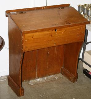 Appraisal: Early pine lift top school master's desk paneled back w