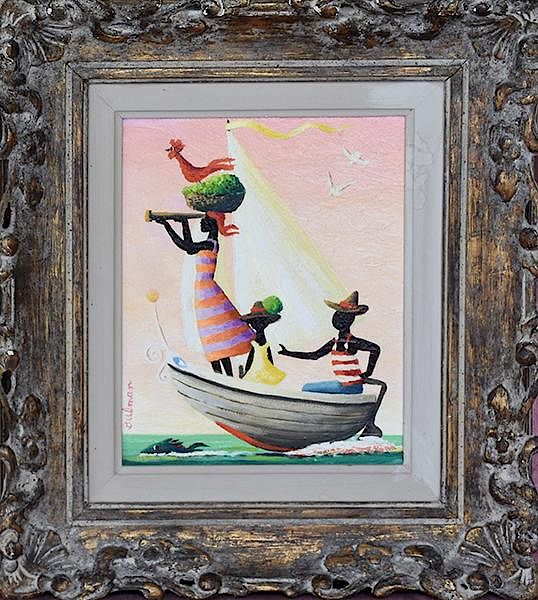 Appraisal: Oil on board figures in a boat signed Bulman Orville