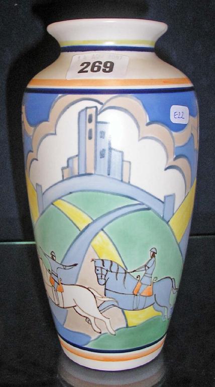 Appraisal: A Poole pottery vase decorated with figures on horseback in