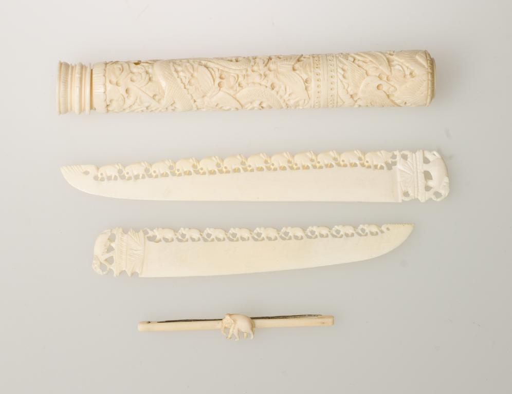 Appraisal: GROUP OF IVORY AND BONE ARTICLES comprising a carved ivory