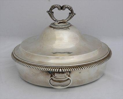 Appraisal: GEORGE III ARMORIAL SILVER CIRCULAR ENTREE DISH AND COVER Richard