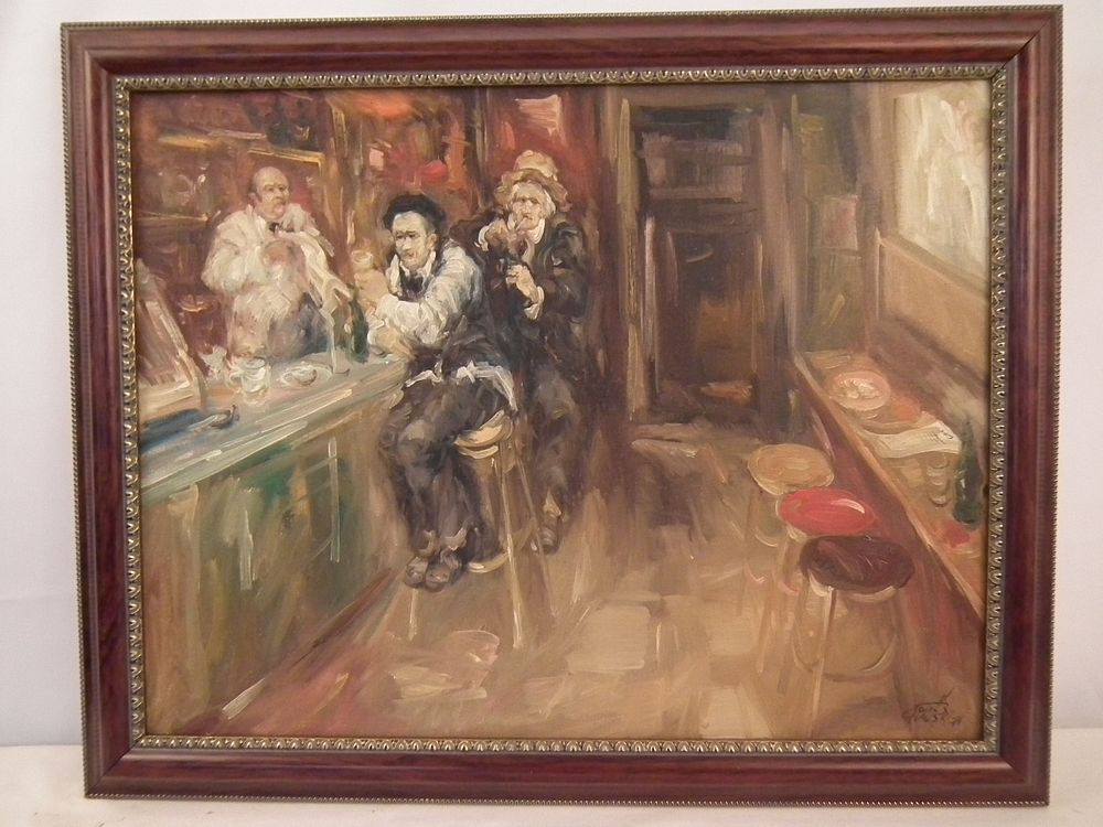 Appraisal: M CHAUSKI PAINTING BARROOM Old impressionist oil painting on board