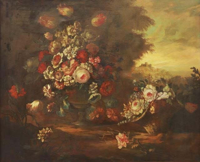 Appraisal: Framed oil on canvas painting Still Life with Flowers Italianate