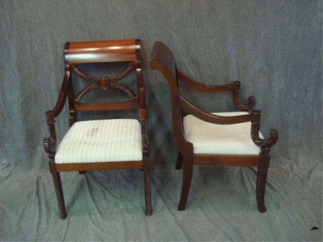 Appraisal: Pair of Neoclassical Style Mahogany Chairs Very decorative From a